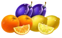 Plums, oranges and lemon low-pay symbols in Clover Smash